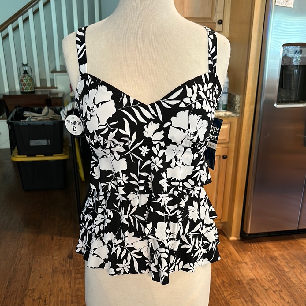 Sz 10 Floral Black and White Women's Swimsuit Tankini
